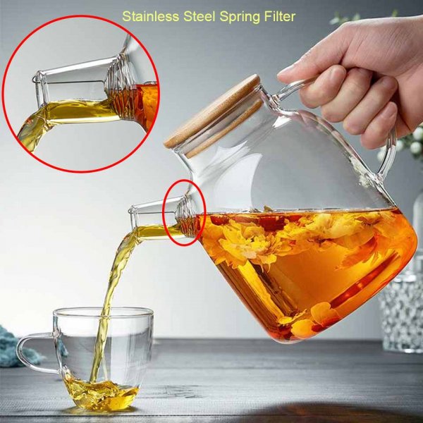 Big Heat Resistant Glass Teapot Flower Tea Kettle Large Clear Glass Fruit Juice Container Ceramic Teapot Holder Base Droshipping